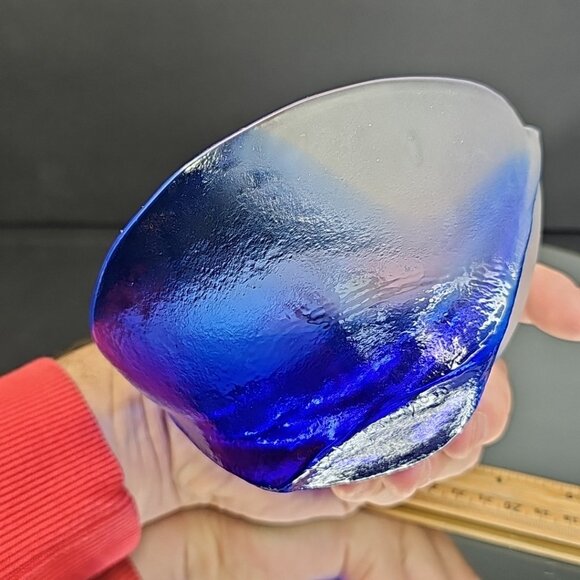 Mats Jonasson Hand Blown Glass Cobalt Blue White Dish Bowl Signed Nautical Ship - Picture 13 of 15